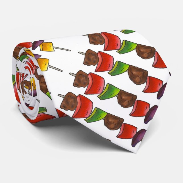 Gravata Shish Kebab Veggie Skewer Griling Comida Foodie Ti (Rolled)