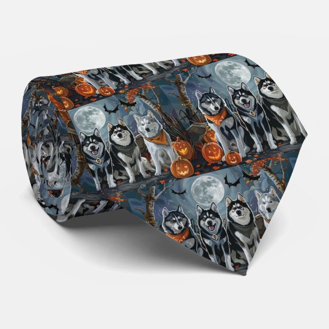 Gravata Siberian Husky Halloween Assustador  (Rolled)