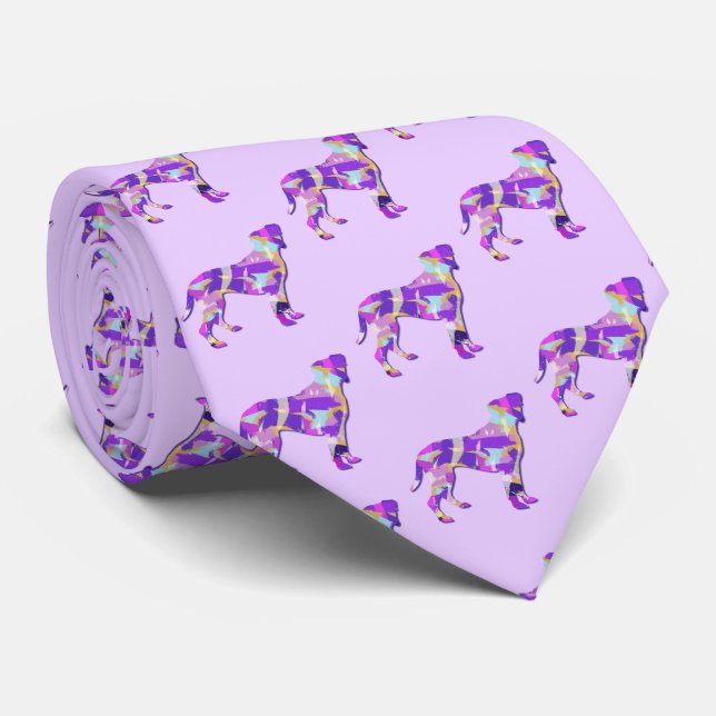 Gravata Silhueta de Cachorro Boxer Roxo Claro  (Rolled)