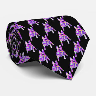 Gravata Silhueta de Cachorro Bulldog Francês Rosto Roxo Pr