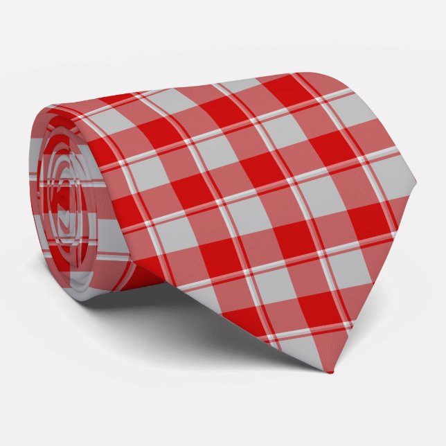 Gravata Silver and Guardsman Red Plaid Neck Tie (Rolled)