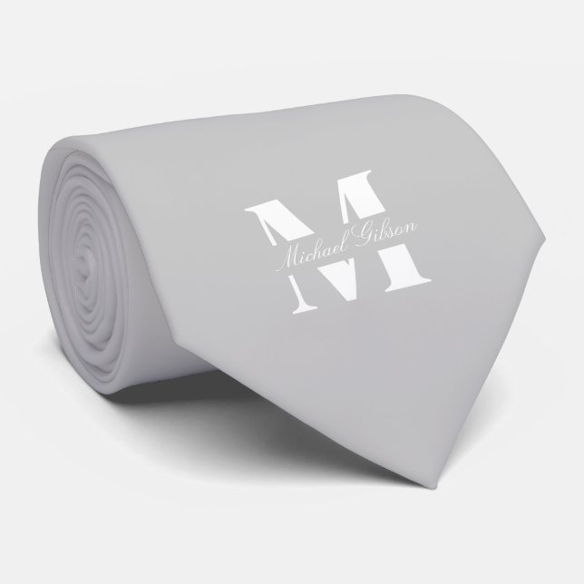 Gravata Silver Mist | Custom Monogram Wedding Groomsmen  (Rolled)