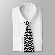 Símbolo de Peixe Cristão Negro e Branco Necktie