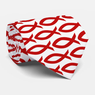 Gravata Símbolo de Peixe Cristão Vermelho e Branco Necktie