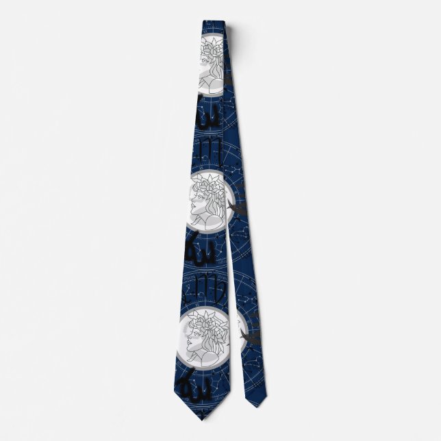 Gravata Símbolo Zodiac - Virgo.b D Azul BG (Frente)