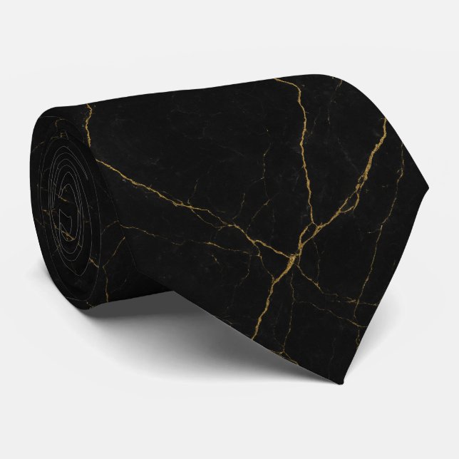 Gravata Simple Black Marble Texture with Subtle Gold Veins (Rolled)