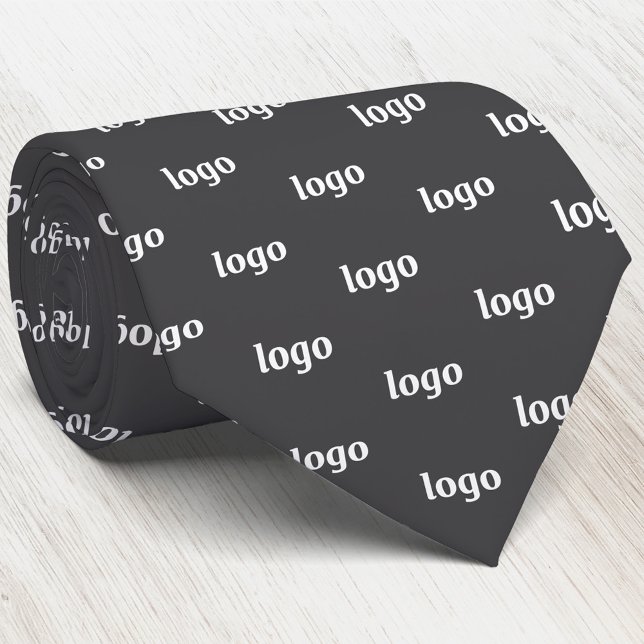 Gravata Simple Logo Pattern Dark Charcoal Gray Business (Simple logo pattern charcoal gray business branding promotional neck tie for staff employee uniforms)