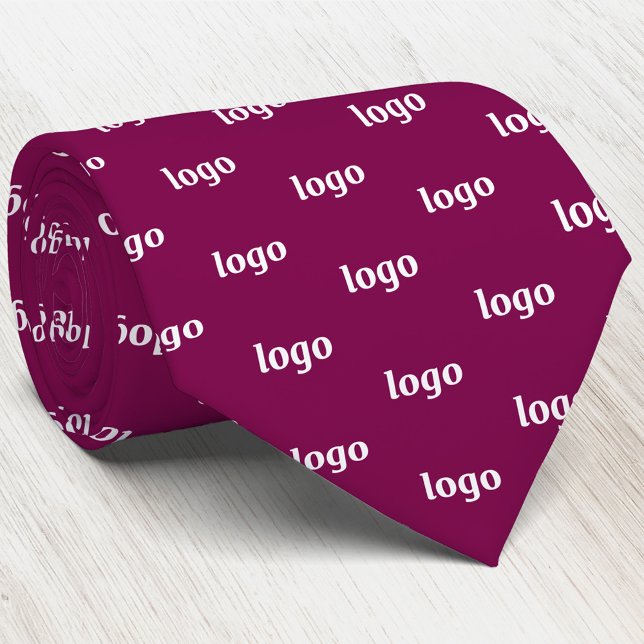 Gravata Simple Logo Pattern Dark Cherry Red Business (Simple logo business branding dark cherry pink promotional staff employee uniform neck tie)