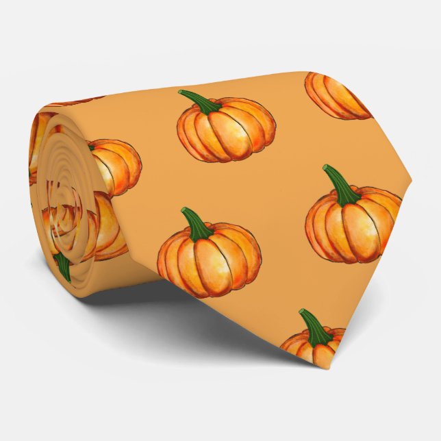 Gravata Simple Orange Pumpkin Pattern (Rolled)