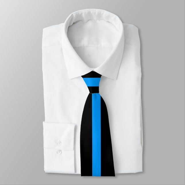 Gravata Simples Azul Brilhante em Listras Pretas (Amarrado)