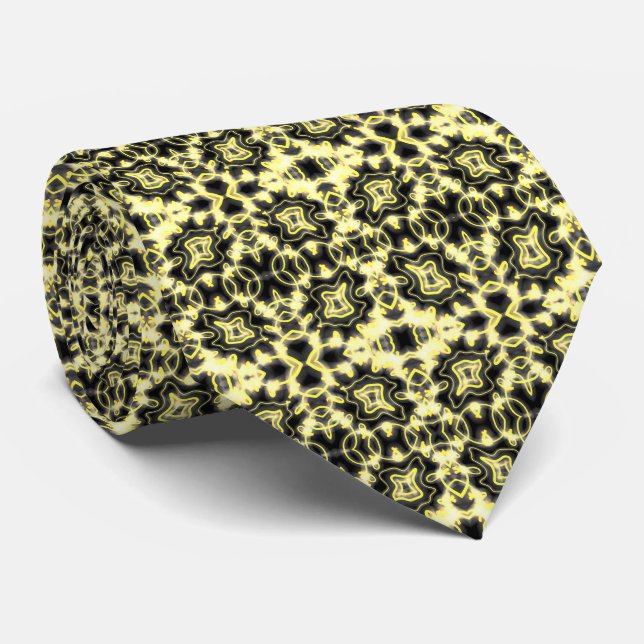 Gravata Sinal De Brilho Neon Negra E Arte Amarela (Rolled)