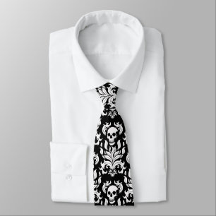 Gravata Skull Flame Damask in stark white on black (Damasc