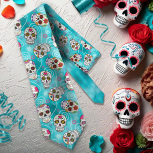 Gravata Skulls and Swirls Turquoise ID725