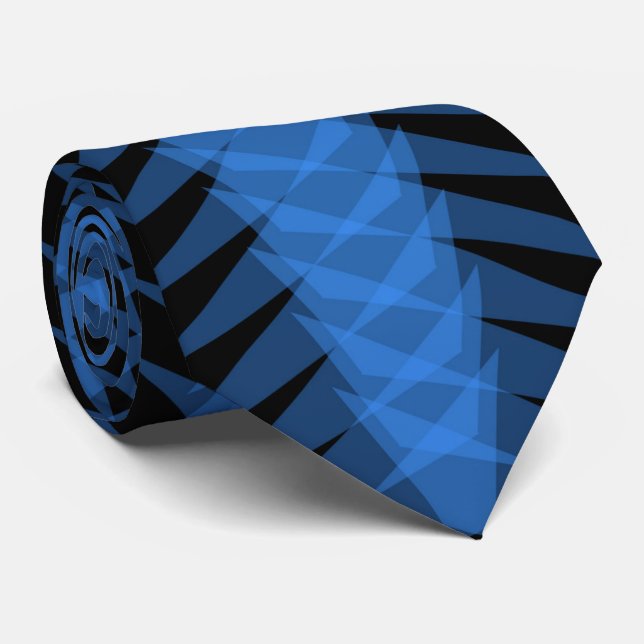 Gravata Sky Blue On Black Spiny Modern Abstract Design  (Rolled)