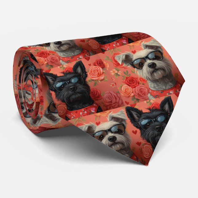Gravata Skye Terrier com Rosas do Coração Dia dos Namorado (Rolled)