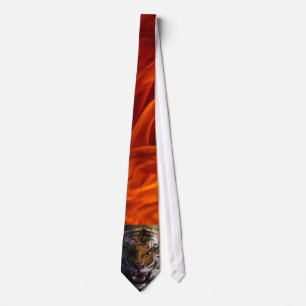 Gravata Snarling Bengal Tiger & Fire Fine Art Willife Tie