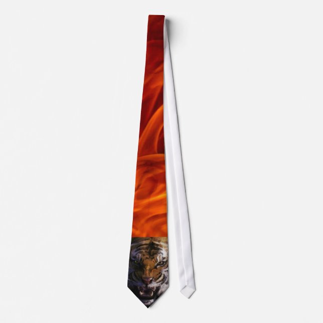 Gravata Snarling Bengal Tiger & Fire Fine Art Willife Tie (Frente)