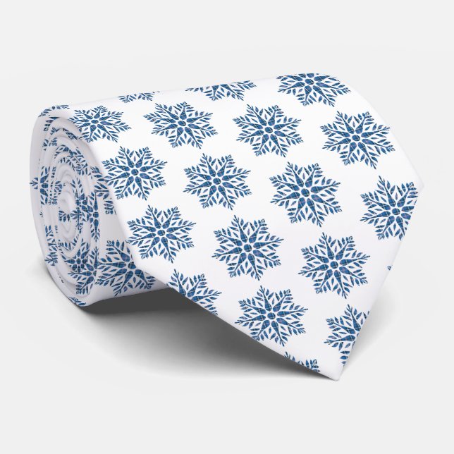 Gravata Snowflake Plaid Pattern Blue Holiday Neck Tie (Rolled)