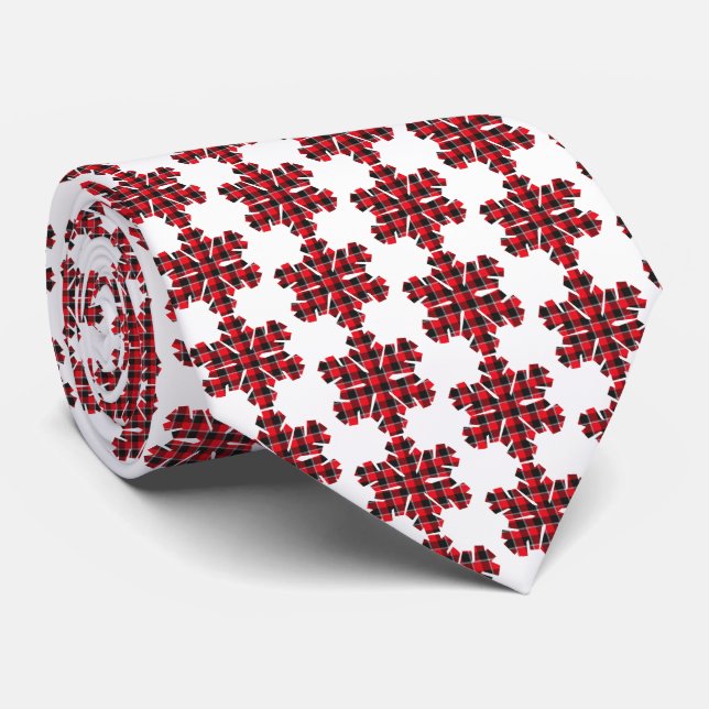 Gravata Snowflake Plaid Red Black Buffalo Neck Tie (Rolled)