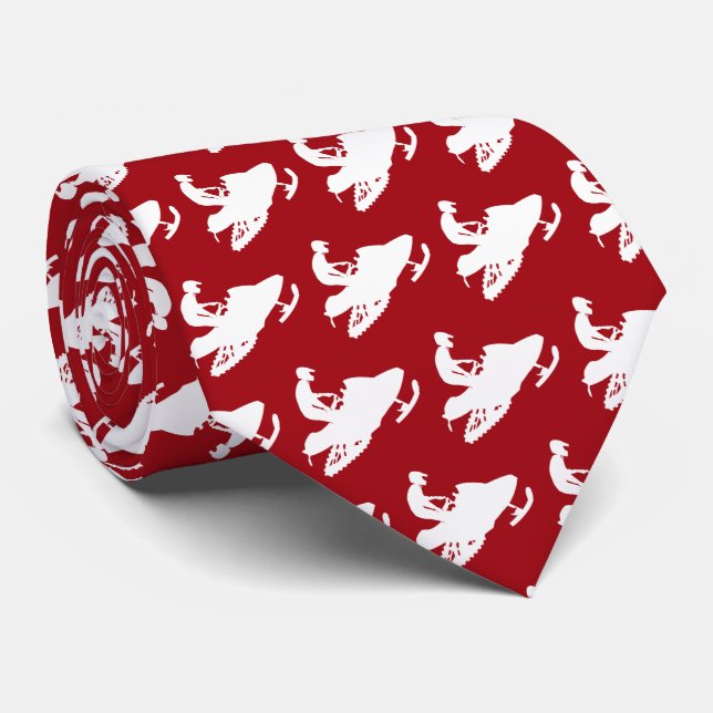 Gravata Snowmobile em branco em vermelho (Rolled)