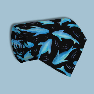 Gravata Sob o padrão de peixes de tubarão-preto azul-marin