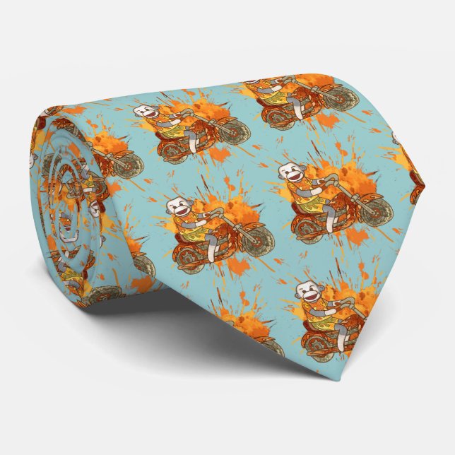 Gravata Sock Monkey Biker mens tie (Rolled)