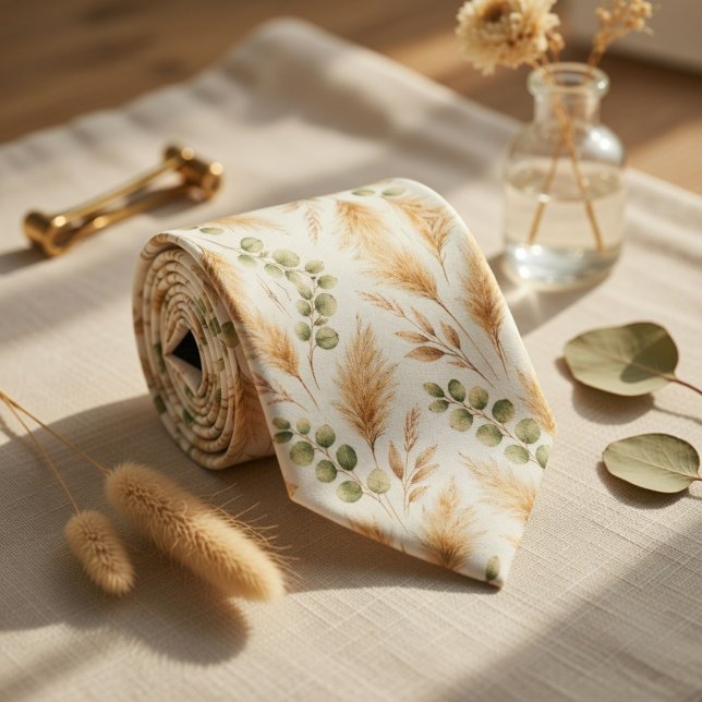 Gravata Soft Beige Delicate Ivy & Floral Motifs  (Criador carregado)