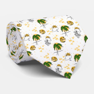 Gravata Sois Amarelos Sunny, Estrelas e Lua com Palma Verd