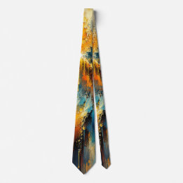 Gravata Solaris Cascade Abstrato Azul Dourado Arte