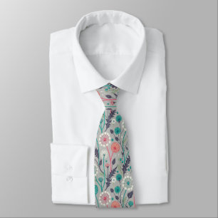 Gravata Sonho De Dandelion Teal & Crimson - Floral Estiliz