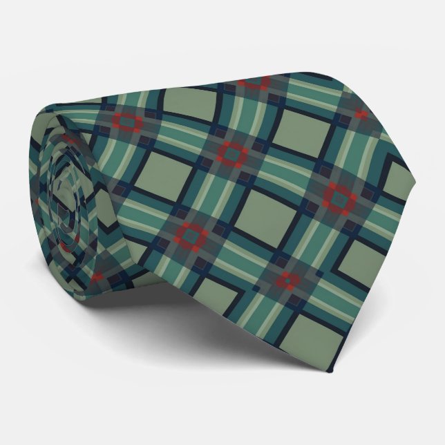 Gravata Sophisticated Sage Green and Navy Geometric Plaid  (Rolled)