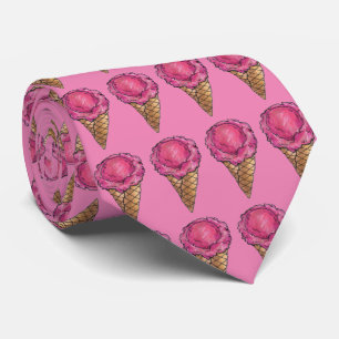 Gravata Sorvete Rosa De Morango Waffle Cone Foodie Tie