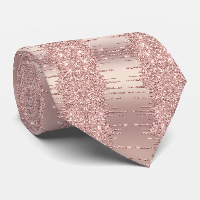 Gravata Sparkle Neck Tie Rose Gold Blush Glitter Drips (Rolled)