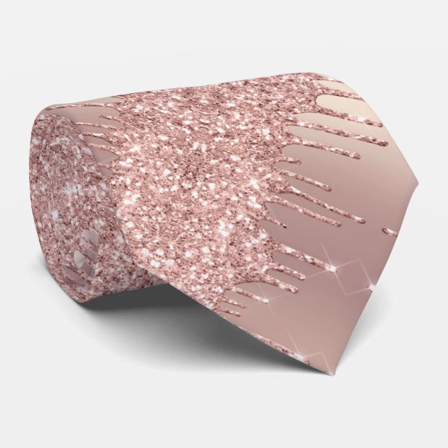 Gravata Special Neck Tie Rose Gold Blush Glitter Drips (Rolled)