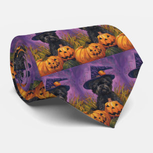 Gravata Spooky Affenpinscher Halloween Witch e Pumpkin