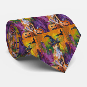 Gravata Spooky Basenji Halloween Witch E Pumpkin