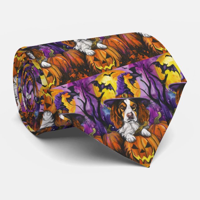 Gravata Spooky Brittany Spaniel Halloween Witch Pumpkin (Rolled)