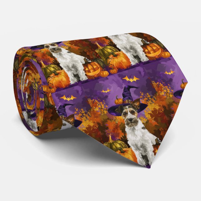 Gravata Spooky Wirefox Terrier Dog Halloween Witch Pumpkin (Rolled)