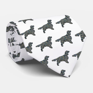 Gravata Springer Spaniel Dog Amarelo e Preto Grade Branca