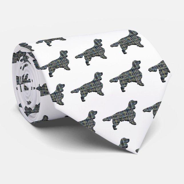 Gravata Springer Spaniel Dog Amarelo e Preto Grade Branca (Rolled)