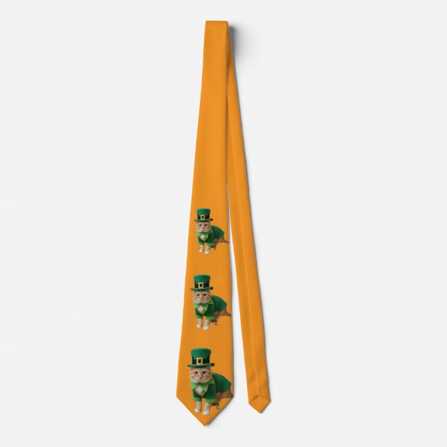 Gravata St Patrick's Day Cat Orange  (Frente)