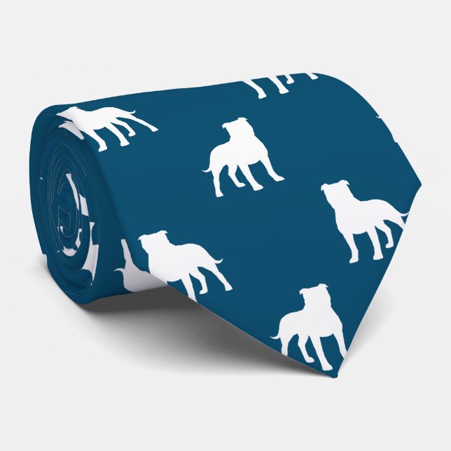 Gravata Staffordshire Bull Terrier Dog Silhouettes Pattern (Rolled)