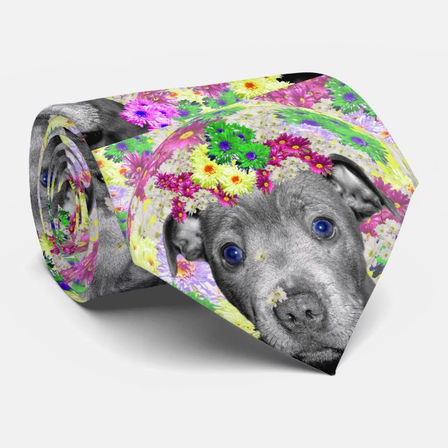 Gravata Staffordshire Bull Terrier E Daisies, (Rolled)