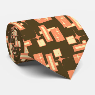 Gravata Stardust Retro Geométrico Castanho Dois Lados