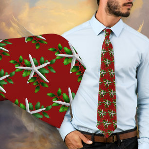 Gravata Starfish Holly Christmas Holiday Tie