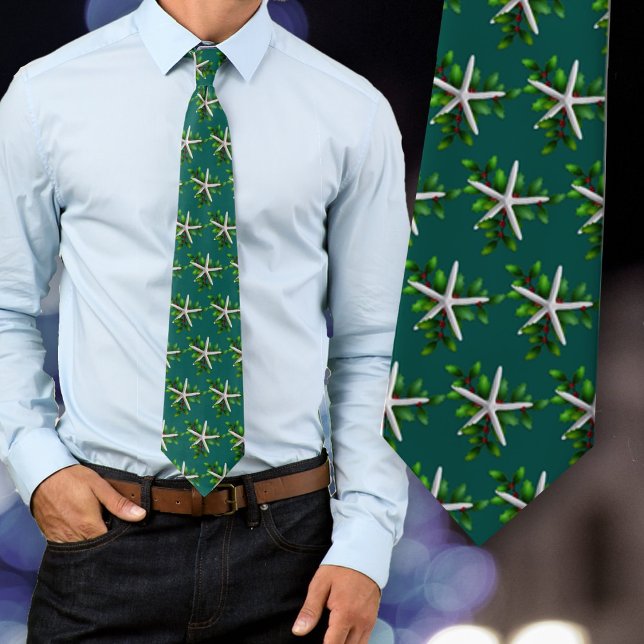 Gravata Starfish Holly Christmas Holiday Tie (Criador carregado)