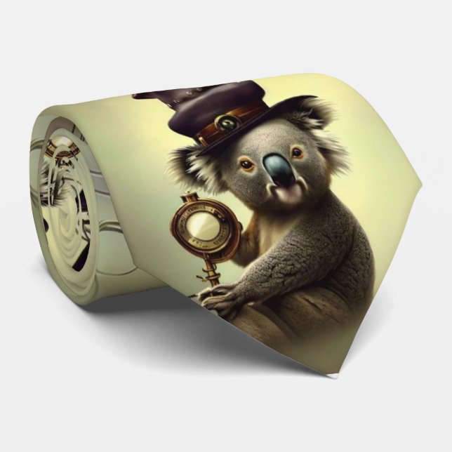 Gravata Steampunk Koala de Muitos Chapéus (Rolled)