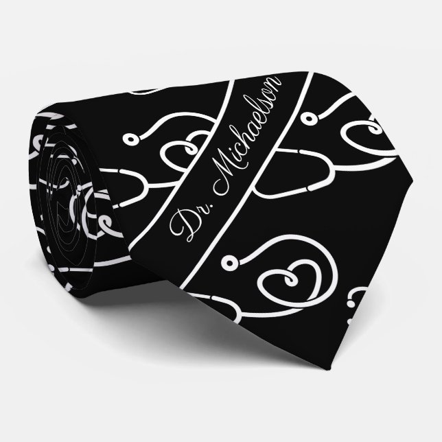 Gravata Stethoscope Padrão Médico Nome Médico Médico Médic (Rolled)