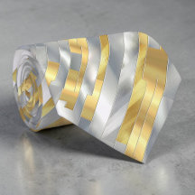 Striped Gold and Silver Necktie