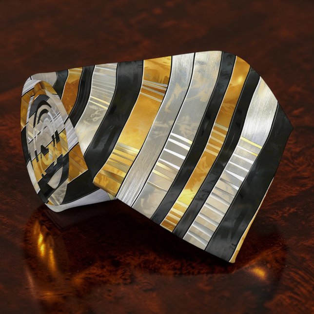Gravata Striped Gold, Black, Silver Necktie (Criador carregado)